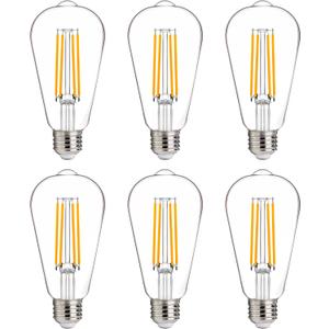 FLSNT 100W Equivalent LED Edison Bulbs, ST19/ST58 Dimmable LED Light Bulbs for Dining Room, Kitchen, High Brightness with 1000LM, 2700K Soft White, 8W, E26 Base, 6 Pack
