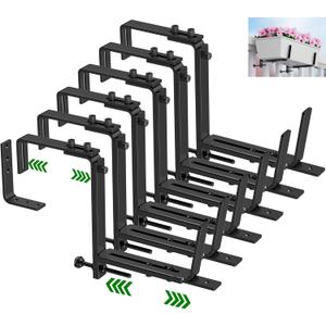 HFHOME 6PCS Adjustable Planter Box Brackets, Brackets for Window Boxes Planters Hanging Flower Box Holders, Wall Mount Holder for Windowsills, Garden, Fences, and Balcony - Black (Patent Registered)