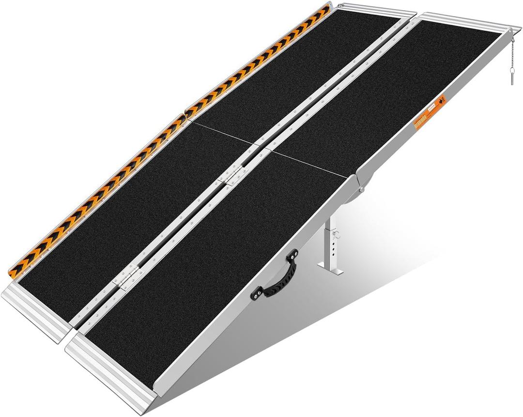 FACHNUO 6 Feet Portable Wheelchair Ramp with Support Legs, Non-Skid Aluminum Handicap Ramps, Folding Threshold Wheelchair Ramp for Home Steps, Stairs, Entry, Threshold, Doorways, 800LBS Capacity