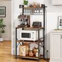 SNTD Bakers Rack with Power Outlet, Kitchen Shelves Microwave Stand with Wire Grid and 10 Hooks, 4 Tiers Coffee Stand (Rustic Brown, 23.5 x 15.6 x 52.8 Inches)