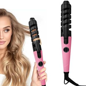 Anti-Scald Ceramic Curling Wand,Portable Curling Iron,Automatic Spiral Hair Curler for Women,Detangle Scald-Free Fast Heating Rollers Suitable for Long and Short Hair Styling(Pink01)