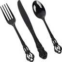 150PCS Black Plastic Silverware - Heavy Duty Disposable Cutlery Sets - Fancy Plastic Utensils Flatware Include 50 Forks, 50 Spoons, 50 Knives for Catering Dinners Wedding Party Graduation