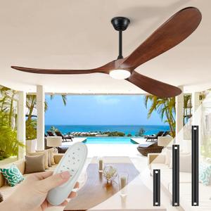 BOOSANT 72" Outdoor Ceiling Fans with Lights and Remote Control, Large Ceiling Fan with Lights High CFM Quiet 3 Blades Propeller Wood Ceiling Fan, Outdoor Fan for Patio Porch Gazebo,Deep Walnut