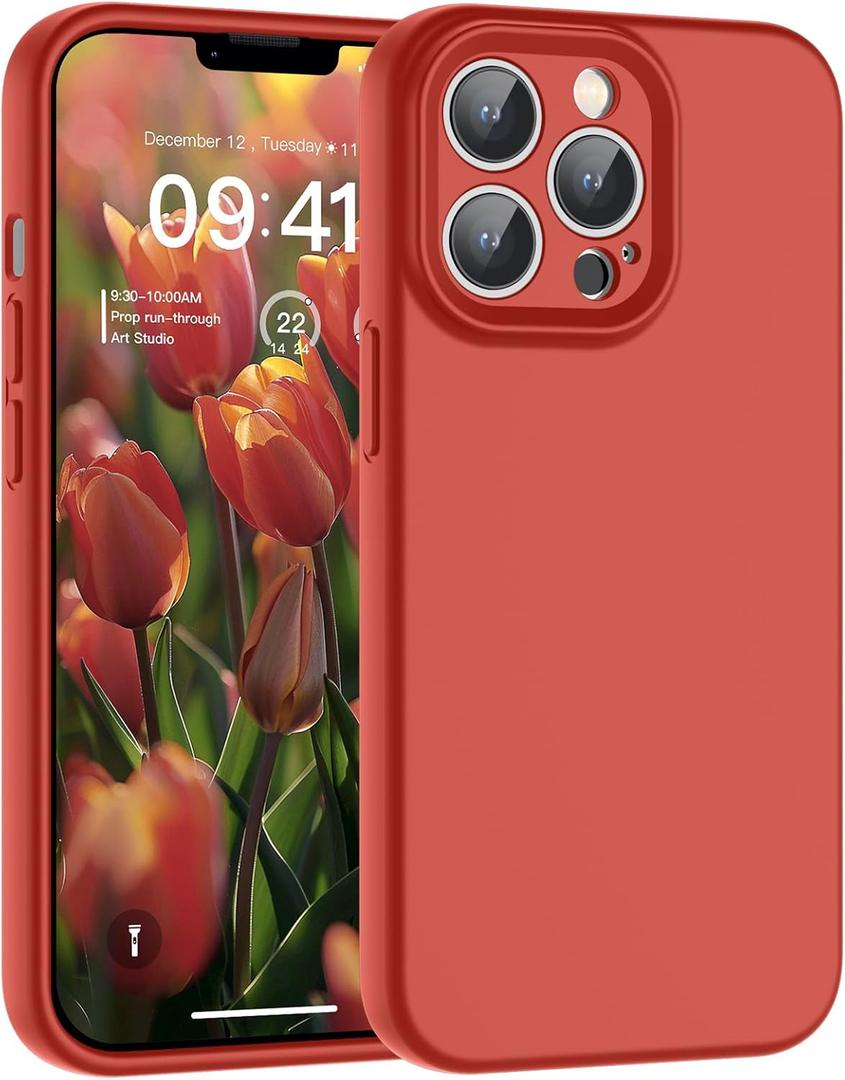 SUPFINE Designed for iPhone 13 Pro Case,Premium Liquid Silicone with [Soft Anti-Scratch Microfiber Lining][Upgraded Camera Protection] Slim Shockproof Protective Phone Case for Men Women Girls,Red