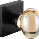 Champagne-Gold Oval-Glass Door Knobs - Interior Passage Premium Crystal Door Handles, Square Rosette Matte Black Finished(Passage)
