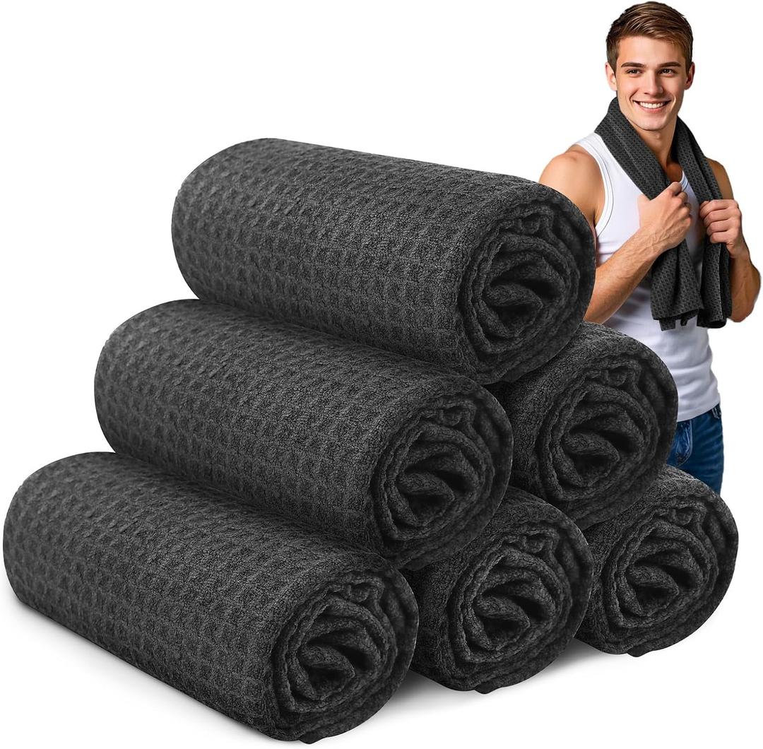 Microfiber Gym Towels for Showering Working Out Quick Dry Negative ions Large Middle Small Sizes Lightweight Gym Towel for Men Women Tennis Sports Towels for Body Hot Yoga Fitness Essentials, Black 16 inch X 27 inch
