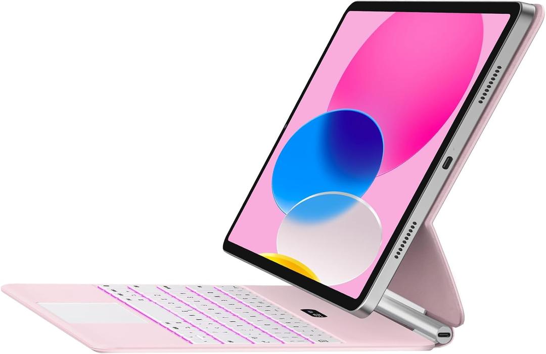 Keyboard Case for iPad 11th (A16, 2025) & iPad 10th Generation, Ultra-Slim Magic Keyboard with Multi-Touch Trackpad, 7 Colors Backlight, Smart Keyboard for iPadA16, Pink