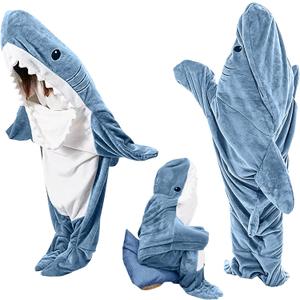 Shark Blanket Hoodie Onesie for Adults and Kids, Cozy Flannel Shark Sleeping Bag (For Height 54"-58")