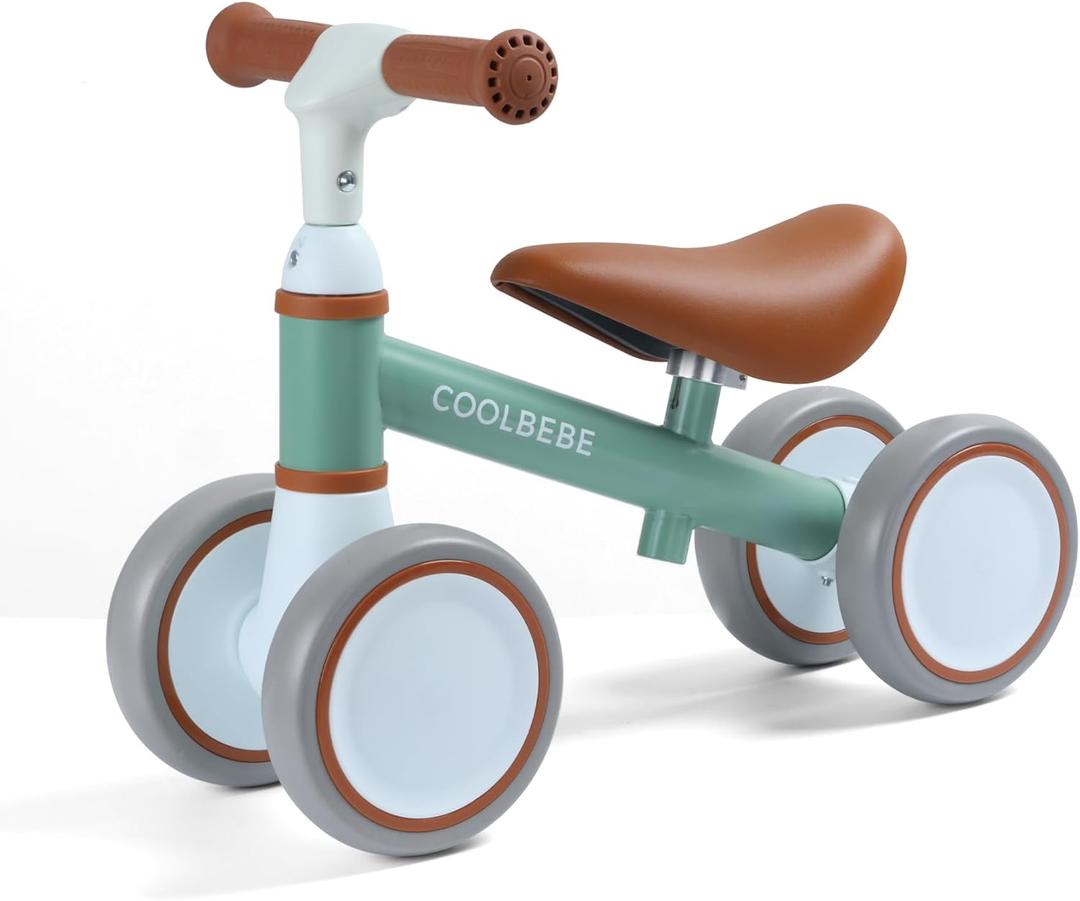 COOLBEBE Baby Balance Bike for 1 Year Old Boys Girls Gift, 2 Year Old Toddler Balance Bike with 4 Silent Wheels, One Year Old Birthday Gift Children for 12M-36M Pre-School (Light Green)