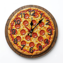 Pepperoni Pizza Clock Wall Decor Unique Home Kitchen Gift 2D 10 Inch Silent Wall Clock Battery Operated, Frameless Wooden Round Clock with Quartz Movement for Bathroom, Kitchen, Living Room, Bedroom