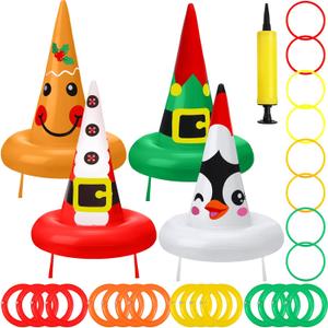 Simgoing 29 Pcs Christmas Ring Toss Games Set Inflatable Hat Ring Toss Game with Air Pump for Adults Family Party Indoor Outdoor Toys Gifts