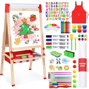Joyooss Art Easel for Kids Easel for Toddlers,Adjustable Standing Double Sided Toddler Easels Kid Art Chalkboard with Paper Roll & Whiteboard,Easel for Kids Age 4-8 9-12