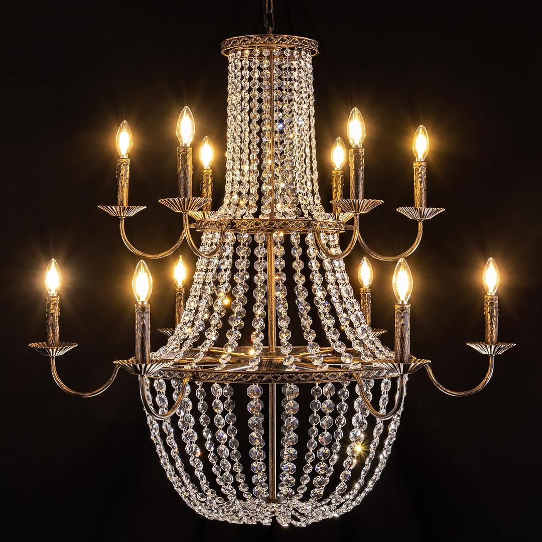 TOCHIC Crystal Chandelier 40" Giant French Empire High Ceilings Chandeliers