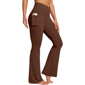 Womens Yoga Pants Women High Waist Waist Athletic Flare Yoga Leggings with Side Pockets Bell Bottom Brown (XXL)