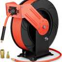 Air Hose Reel, 3/8 In X 65 ft Retractable Air Hose Reel, Double Arm & Auto Rewind Air Compressor Hose Reel Heavy Duty Air Tool Hose Reels with 6 ft Lead In Max 300PSI for Ceiling/Wall Mounts