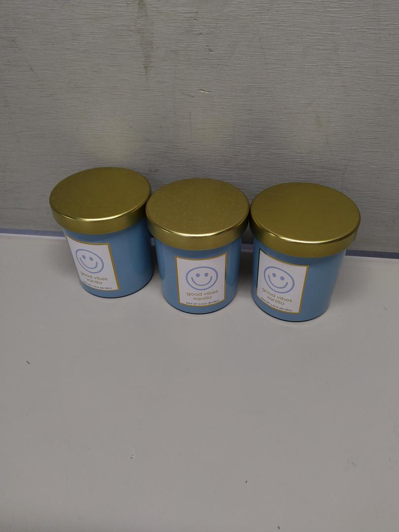 Sprayed Glass Candle W/Metal Lid Blue 3 Pack