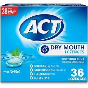 2 x ACT Dry Mouth Lozenges with Xylitol, Soothing Mint, 36 Lozenges