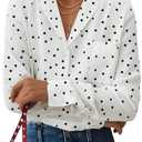 Verdusa Women's Polka Dots Button Down Blouse Long Sleeve Collar V Neck Work Office Dressy Shirts Black and White X-Large