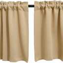 Pickluc Beige Cafe Curtain (Half Window Curtain) 30 Inches Length, Rod Pocket Small Kitchen Curtain, Short Blackout Curtain for Small Window, 30" Wide and 30" Long, 2 Panels