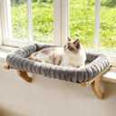 Zoratoo Cloud-Cuddle Cat Perch for Window Sill with Bolster, Natural Wood & Metal Frame Cat Window Seat for Large Cats, Easy to Adjust Zipper Cushion Pet Bed for Windowsill (Medium, Gray)