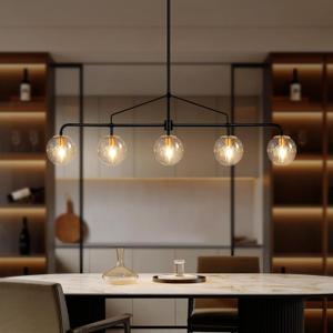 Linear Chandelier for Dining Room 39 Inch Kitchen Island Chandelier Black and Gold Modern 5 Lights Seeded Glass Globe Linear Pendant Light for Farmhouse, Living Room
