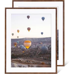 Marsmiles 22x28 Wooden Picture Frame, USA-Sourced Natural Oak Solid Wood Photo Frame with Real Glass for Display Pictures 18x24 with Mat or 22x28 without Mat, Walnut, 2 Pack
