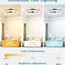 VOLISUN Low Profile Ceiling Fans with Lights and Remote, 20in Fandelier Ceiling Fan with Light, 3000K-6500K Dimmable Bladeless LED Fan Light, Black Flush Mount Ceiling Fans with Lights for Bedroom