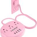 Pink Extension Cord with Surge Protected 1080J - 5 FT Flat Extension Cord, 1625W Cute Extension Cord with 3 AC Outlet 4 USB (24W/4.8A), Compact for Cute Pink Kawaii Desk Home Essentials