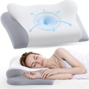Memory Foam Neck Pillow - Ergonomic Contour Cervical Neck Pillow for Side Back Stomach Sleepers, 2-in-1 Orthopedic Neck Support Pillow with Cooling Pillowcase