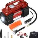 GSPSCN 6X Faster Inflation Dual Cylinder DC 12V Air Compressor for Car, Heavy Duty Portable Tire Inflator,Tire Pump 150PSI with LED Light for Auto,Truck,SUV, RV,Balls etc (RED)