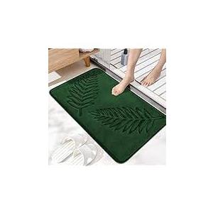 Memory Foam Bath Mat 24" x 16" Flannel Velvet Bathroom Rugs Water Absorbent and Non Slip Bathroom Mat Quick Dry Washable Rugs for Bathroom, Green
