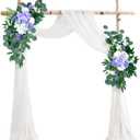 Petalivebioom Artificial Wedding Arch Flowers (Pack of 2), White Wedding Flowers for Wedding Welcome Ceremony Sign, Faux Floral Swags, Banquet and Reception Backdrop Floral Decoration (White & Purple)