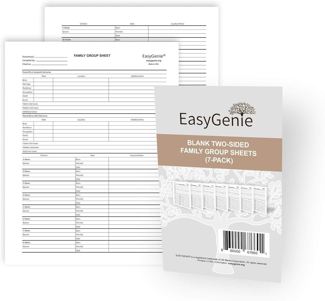 Blank Two-Sided Family Group Sheets for Genealogists (7-Pack) | Archival-Quality Genealogy Forms