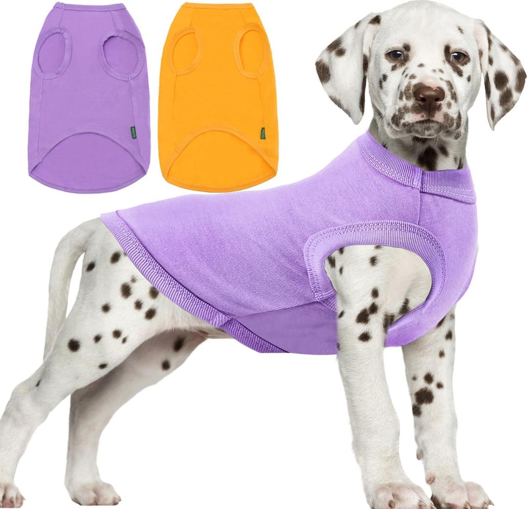 Dog Plain Shirts,Solid Dogs Clothes,Lightweight Stretchy Tee Shirt,Sleeveless Blank Puppy Chihuahua Cats Samll Costumes,Yellow & Purple XS