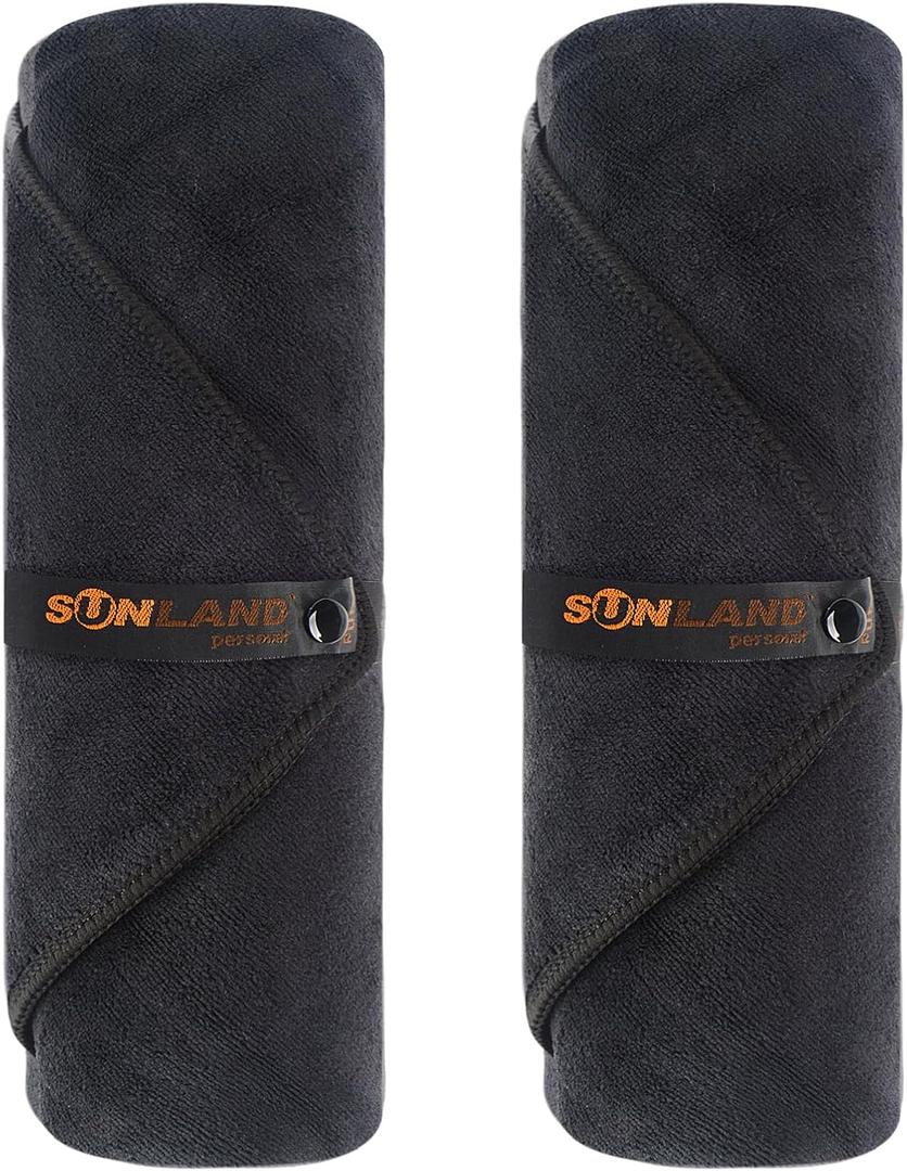 SUNLAND Microfiber Gym Bath Towel Ultra Soft Travel Camping Towel Super Absorbent Swimming Sport Yoga Sweat Towels with Straps for Adults and Children (Black X 2)
