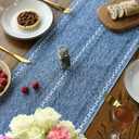 Artoid Mode Blue Rustic Cotton Linen Table Runner, Seasonal Embroidered Hollow Kitchen Dining Table Decoration for Home Party Decor 13x60 Inch