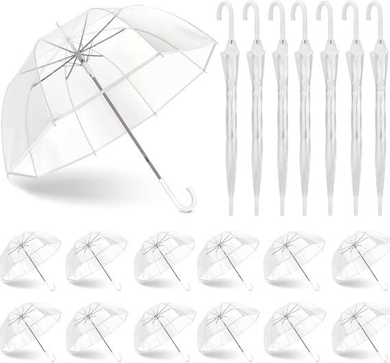 GEWURIZXY 20 Pcs Clear Umbrella Wedding Bulk 47 Inch Large Dome Rain Windproof Stick Umbrellas for Weddings Prom Graduation and Outdoor Events(White Handle) (Clear, 82CM 20PCS)