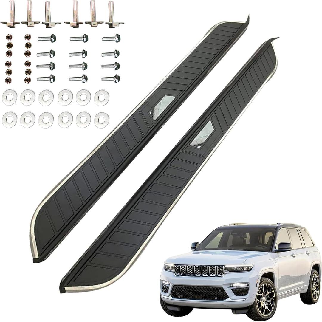 Running Boards & Steps for 2022-2025 Grand Cherokee 2-Row WL (Exclude 4xe Models) SUV Aluminum Black Side Steps Nerf Bars Step Rails 2Pcs Anti-Corrosion Roof Access Support (70inch with bracket)