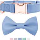 Soft Leather Bowtie Dog Collar - Adjustable Cute Bow Tie Collar [Easy to Clean] with Stylish Rose Gold Heavy Duty Metal Buckle for Small Medium Large Dogs Blue L