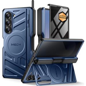 TONGATE for Galaxy Z Fold 6 Case with Privacy Screen Protector, [Compatible with MagSafe][Anti Spy] Shockproof Phone Case, Built-in Stand & Belt Clip & Hinge Cover for Samsung Z Fold 6 2025, Blue