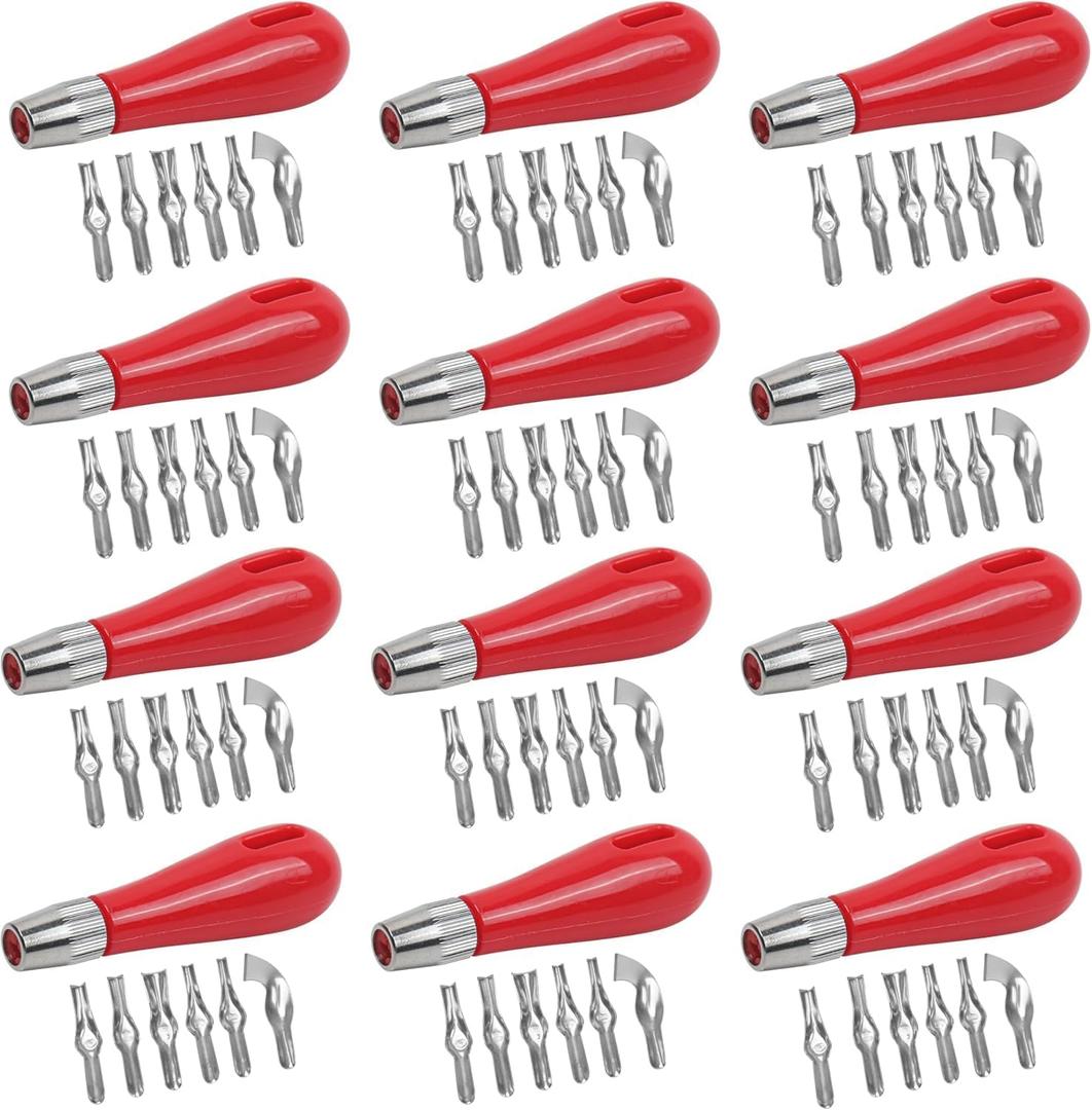 12 Sets Lino Cutter, Linoleum Cutters, Stamp Carving Tools, Block Printmaking Kit with Assorted Cutting Blades & Ergonomic Handles, Linocut Knife Supplies for Sculpture Crafting DIY, NEW