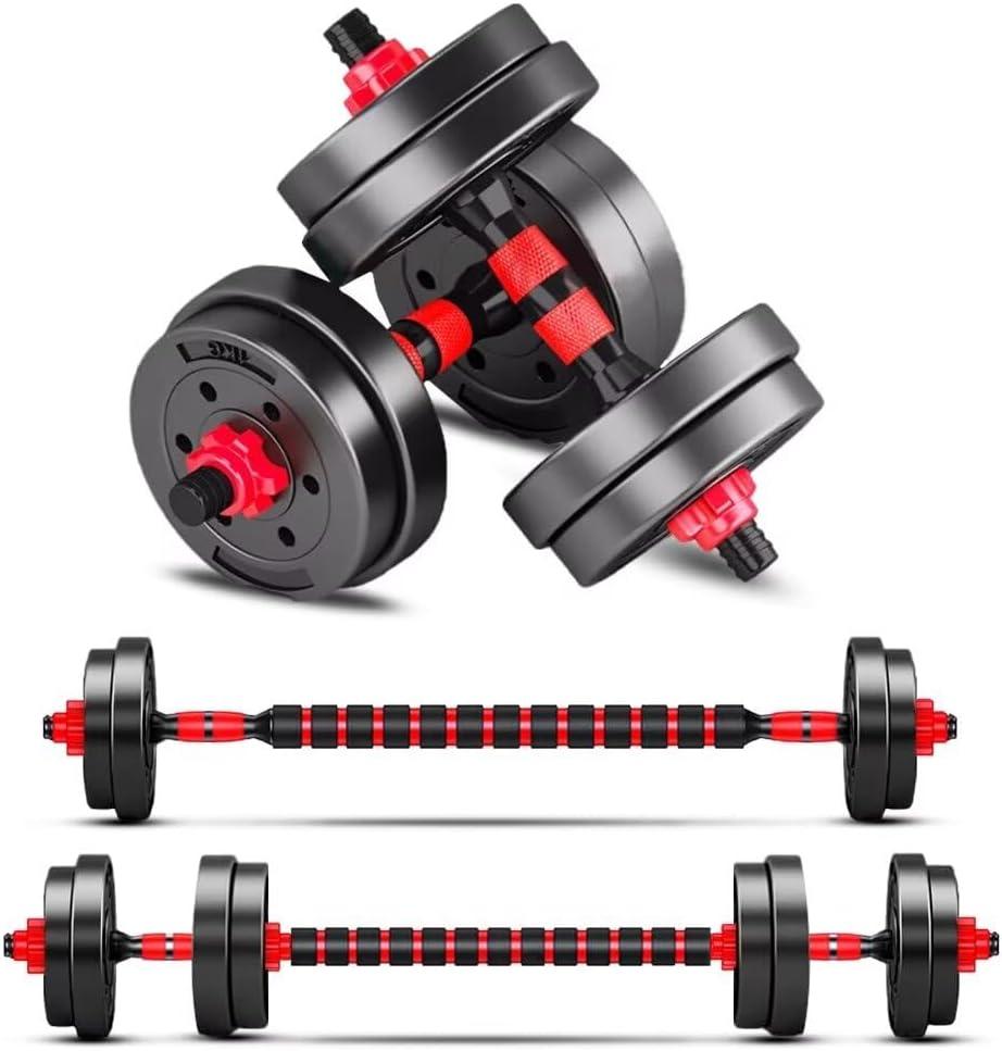 Adjustable-Dumbbells-Sets,Free Weights-Dumbbells Set of 2 Convertible To Barbell A Pair of Lightweight for Home Gym,Women and Men Equipment (red 20lbs (10lbs*2))