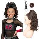 SEIKEA Cheer Ponytail Hair Piece, 14" Curly Cheerleader Hairpiece Ponytail Extension for Cheerleader Competition, Dance Black Brown with Deep Brown Highlights