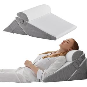 Bedluxe Wedge Pillow Headboard, 3PCS Orthopedic Bed Wedge Pillows Set for After Surgery, Adjustable Pillow Wedge for Acid Reflux&Back Pain Relief, Sleeping, Back Pillow for Bed Sitting Up, White/Grey