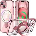 Magnetic for iPhone 15 Case with Invisible Stand[Compatible with MagSafe][Full Camera Lens Protector][Military Drop Protection] Shockproof Not Yellowing Clear Slim Soft for Women Men, Pink