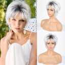 CINHOO Womens Bob Wigs for White Women Short Straight Bob Wigs with Bangs Brown Wig Short Wigs for Women and Multi-Tonal Shades of Blonde,Brown and Red (grayish white)
