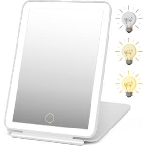 Rechargeable Travel Makeup Mirror 72 LED Lighted Compact Slim Vanity with Lights 3 Lighting Modes Dimmable Touch Screen (White),(DenCert)