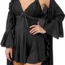 FEOYA Women Lingerie Set 2 Piece Lace Mesh Sleepwear Mesh Cami Nightgown Lingerie Set (X-Large, Black)