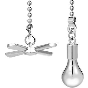 Ceiling Fan Pull Chain Ornaments, 13.6 Inches Fan Pulls Extension Chains Set, Decorative Metal Light Bulb and Fan Cord, Ultra Long 3mm Diameter Beaded Ball Pull Chains for Lamp