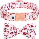 Babole Pet Christmas Dog Collar with Bow Tie - Cute Pink Christmas Snowman Dog Collars, Adjustable Heavy-Duty Winter Holiday Bowtie Collar for Small Medium Large Boy Girl Dogs L